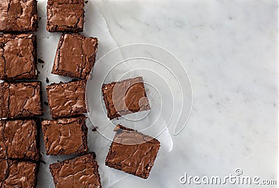 Chocolate brownie on paper on marble top view flat lay Stock Photo