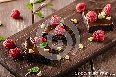 Chocolate brownies with mint Stock Photo