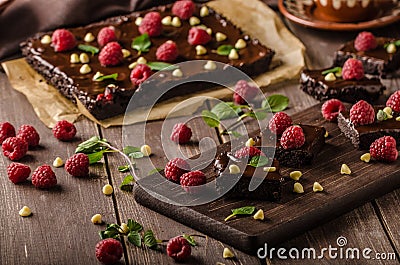 Chocolate brownies with mint Stock Photo