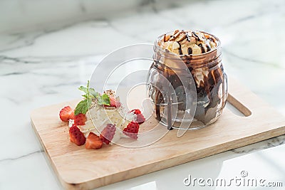 chocolate brownies with vanilla ice-cream Stock Photo