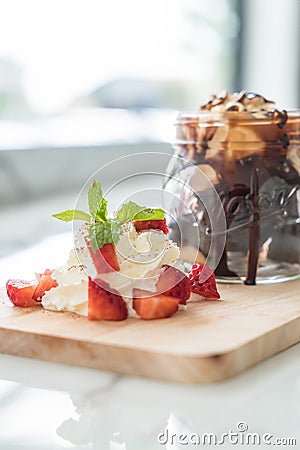 chocolate brownies with vanilla ice-cream Stock Photo