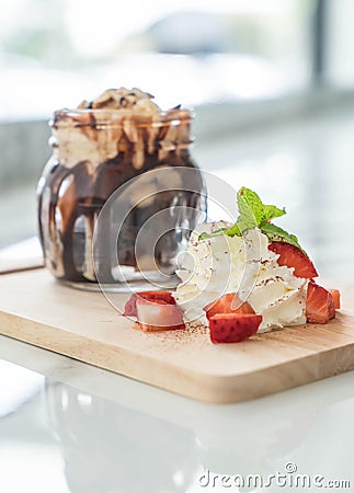 chocolate brownies with vanilla ice-cream Stock Photo