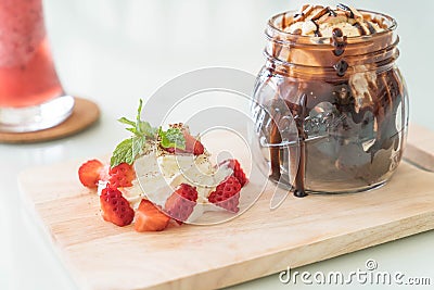 chocolate brownies with vanilla ice-cream Stock Photo