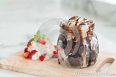 chocolate brownies with vanilla ice-cream Stock Photo