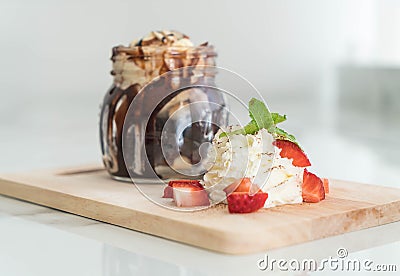 chocolate brownies with vanilla ice-cream Stock Photo