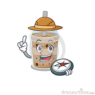 Chocolate bubble tea an experienced explorer with a compass Vector Illustration