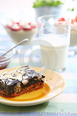 Chocolate cake with almond Stock Photo