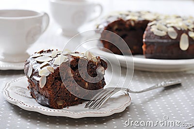 Chocolate cake with almond Stock Photo