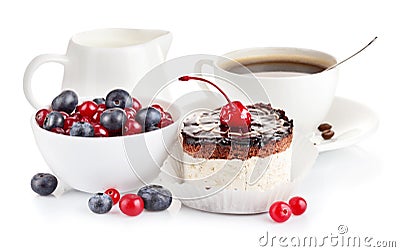 Chocolate cake with berries Stock Photo