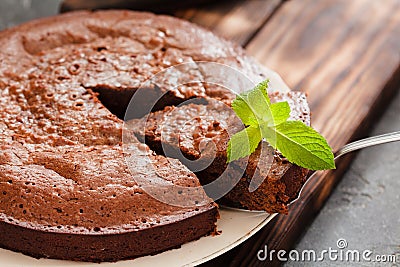 Chocolate cake brownie on gray background Stock Photo
