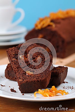 Chocolate cake with candied orange peel Stock Photo