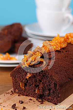 Chocolate cake with candied orange peel Stock Photo