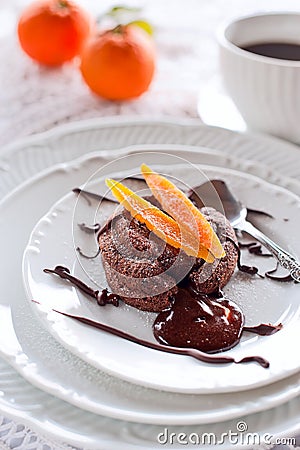 Chocolate Cake with candied orange peel Stock Photo