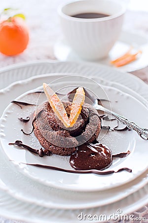 Chocolate Cake with candied orange peel Stock Photo