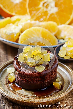 Chocolate cake with candied orange peel Stock Photo