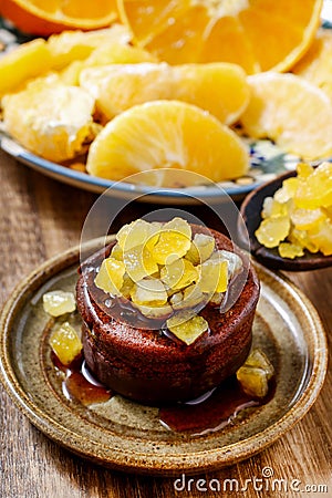 Chocolate cake with candied orange peel Stock Photo