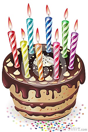 Chocolate cake with candles Vector Illustration