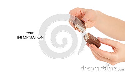 Chocolate cake candy biscuit milk in hand pattern Stock Photo