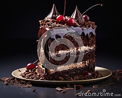 Chocolate Cake with Cherry Frosting and a Squared Border Stock Photo