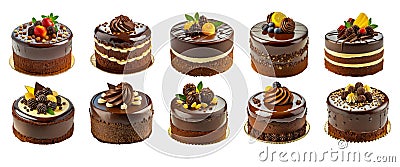 Chocolate cake collection isolated on transparent background. Stock Photo