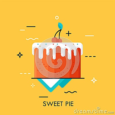 Chocolate cake covered with sugar glaze Vector Illustration