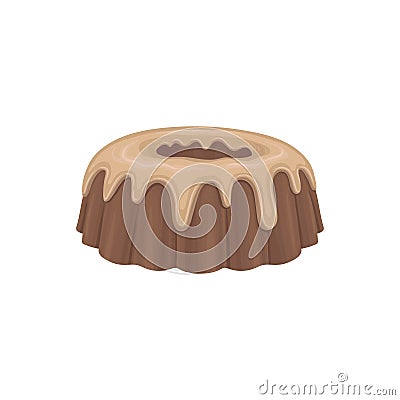 Chocolate cake with cream. Flat detailed food icon. Sweet brown pie for bakery shop, pastry store, cafe and restaurant Vector Illustration