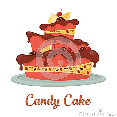 Chocolate cake with cream and lemon logo Vector Illustration