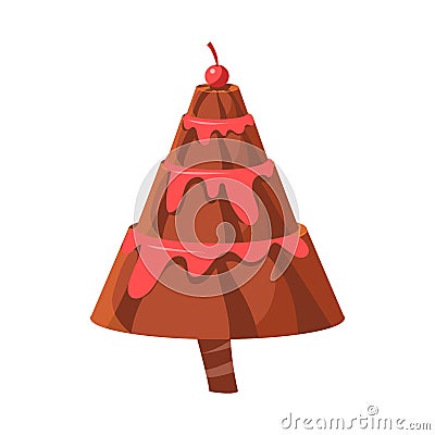 Chocolate cake fir tree. Colorful cartoon vector Illustration Vector Illustration