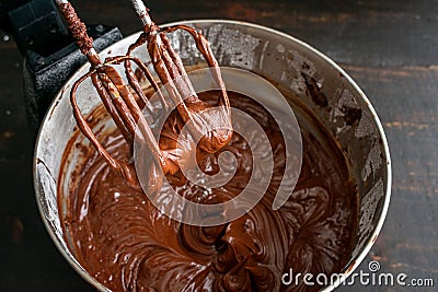 Making Chocolate Frosting in a Stand Mixer Stock Photo