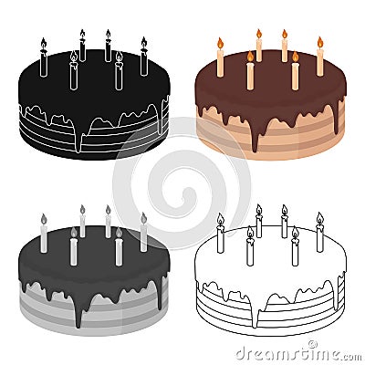 Chocolate cake icon in cartoon style isolated on white background. Cakes symbol stock vector illustration. Vector Illustration