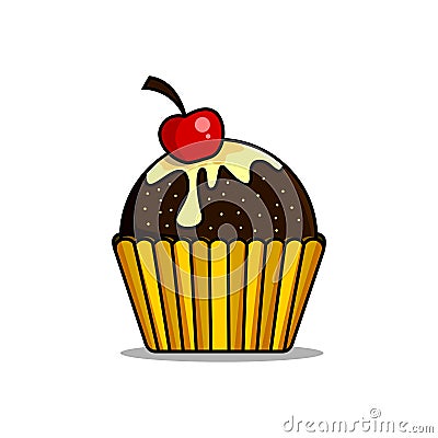 Chocolate cake with jam cream and cerry fruit Vector Illustration