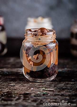 CHOCOLATE CAKE WITH CHOCOLATE SPRED AND MIX CHOCOLATE Stock Photo