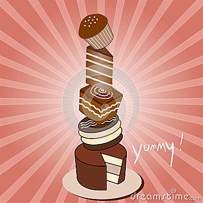 Chocolate Cake Stack Vector Illustration