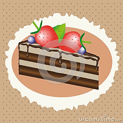 Chocolate cake with strawberries and blueberries Vector Illustration