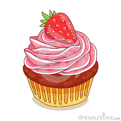 Chocolate Cake with strawberries Vector Illustration