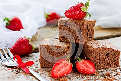 Chocolate cake with strawberry, traditional American cuisine, da Stock Photo