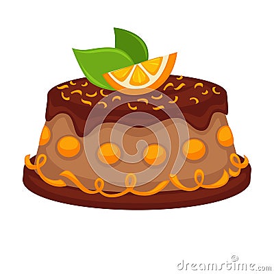 Chocolate cake torte with orange topping vector template icon Vector Illustration