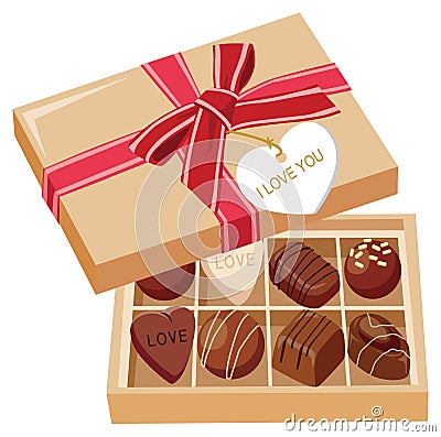 Chocolate candies in box Vector Illustration