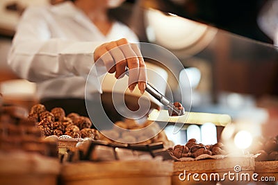 Chocolate Candies In Confectionery Store Closeup Stock Photo