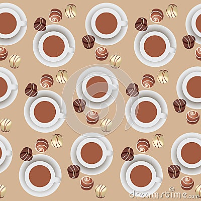 Chocolate candies and hot chocolate. Vector Illustration