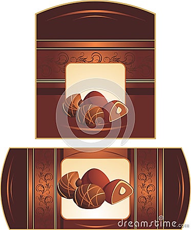 Chocolate candies with nuts. Wrappings Vector Illustration