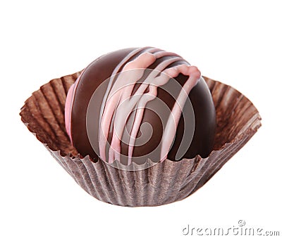 Chocolate candy isolated on white. delicious truffle in wrapper Stock Photo
