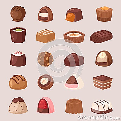 Chocolate candy sweet confection dessert with cocoa in confectionery shop illustration of tasty choco truffle in Cartoon Illustration