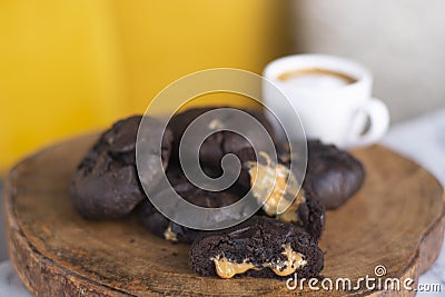 Chocolate caramel cookies with macchiato Stock Photo