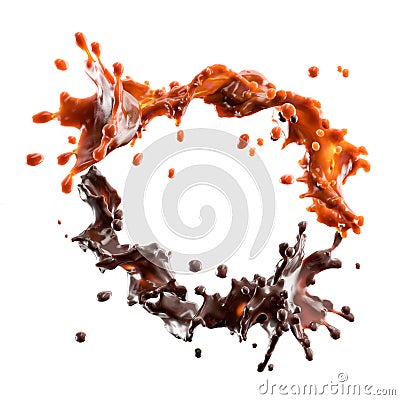 Chocolate and caramel splash with droplets isolated. 3D illustration Cartoon Illustration