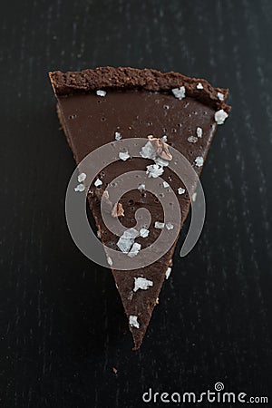 Chocolate caramell tarte with fleur de sal Stock Photo