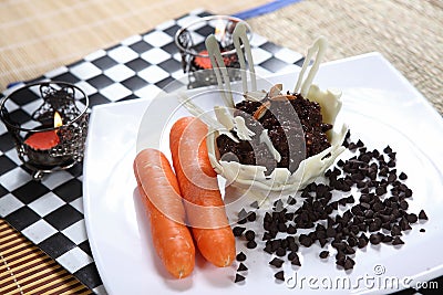 Chocolate carrot halwa, Chocolate carrot dessert Stock Photo