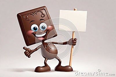 Chocolate cartoon character holding a blank signboard Cartoon Illustration