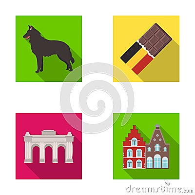 Chocolate, cathedral and other symbols of the country.Belgium set collection icons in flat style vector symbol stock Vector Illustration