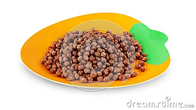 Chocolate Cereal Balls on children plate. Stock Photo